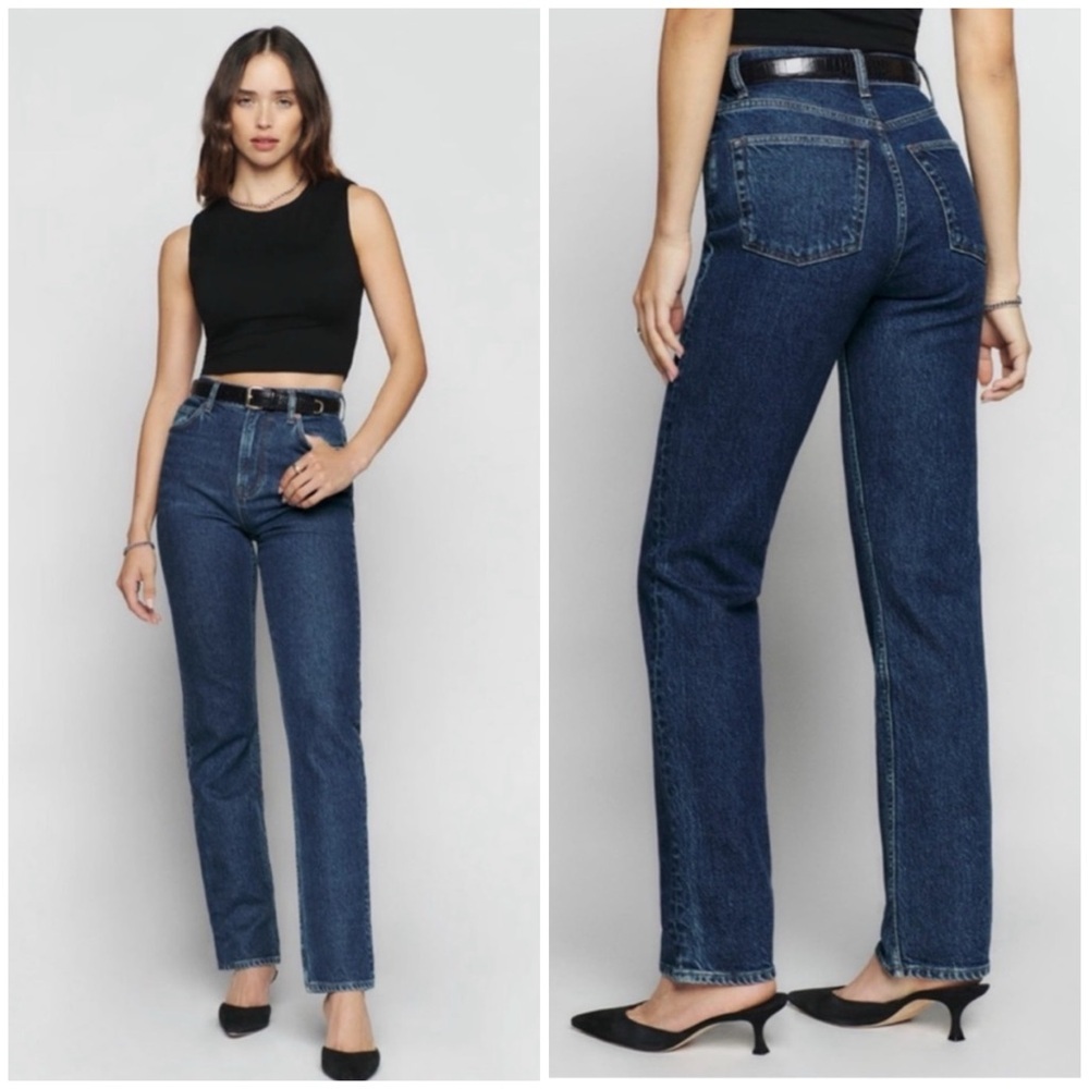 Reformation Dark Blue High-Rise Straight Jeans